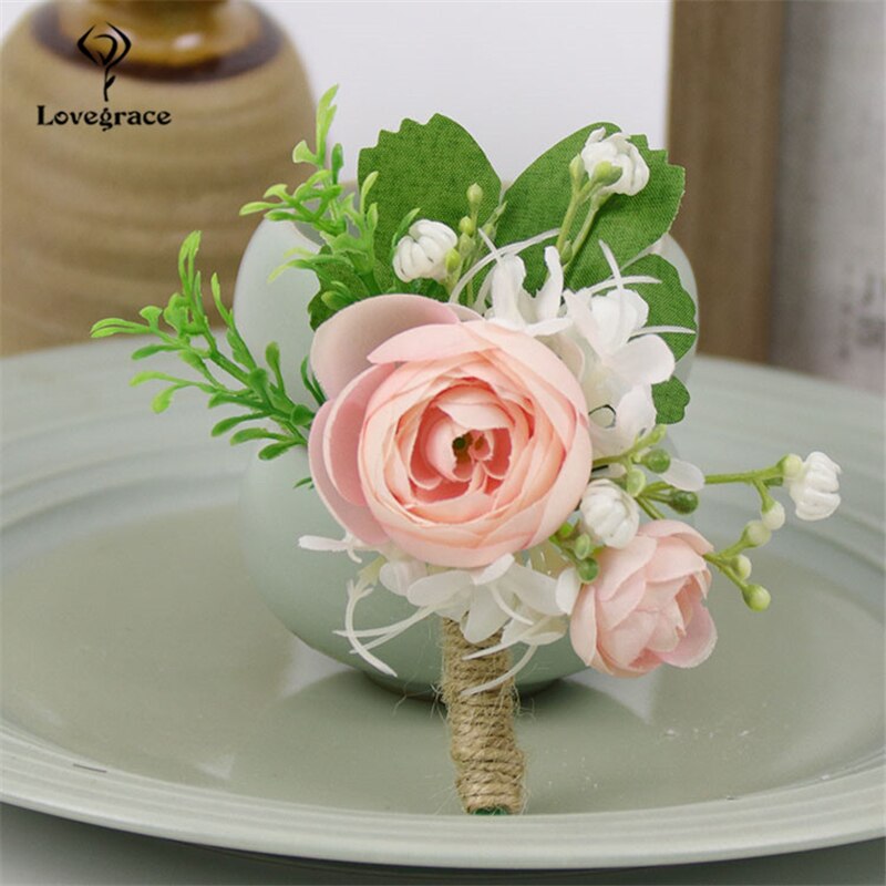 Lovegrace Groom Boutonniere Bridal Wrist Corsage Boutonniere Flower Girl Bracelet Pink Wrist Corsage Fake Flowers Wedding Supply