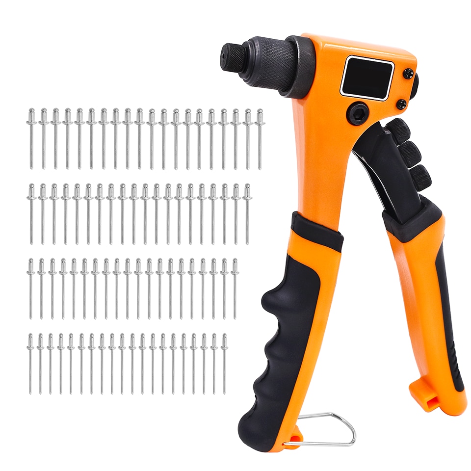 GOXAWEE 8” Hand Riveter Guns 4 in 1 Pop Heavy Duty Manual Rivet Nut Gun Tools Set With 2.4mm 3.2mm 4.0mm 4.8mm Rivet Nails 80pcs