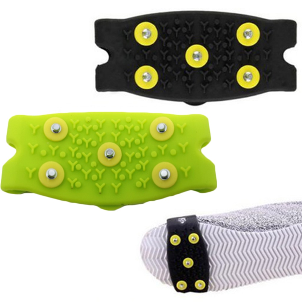 1 Pair Winter 5 tooth Anti-skid crampons Silicone Ice Gripper Outdoor climbing Shoe Spikes Black Shoes Crampon Shoe Accessories