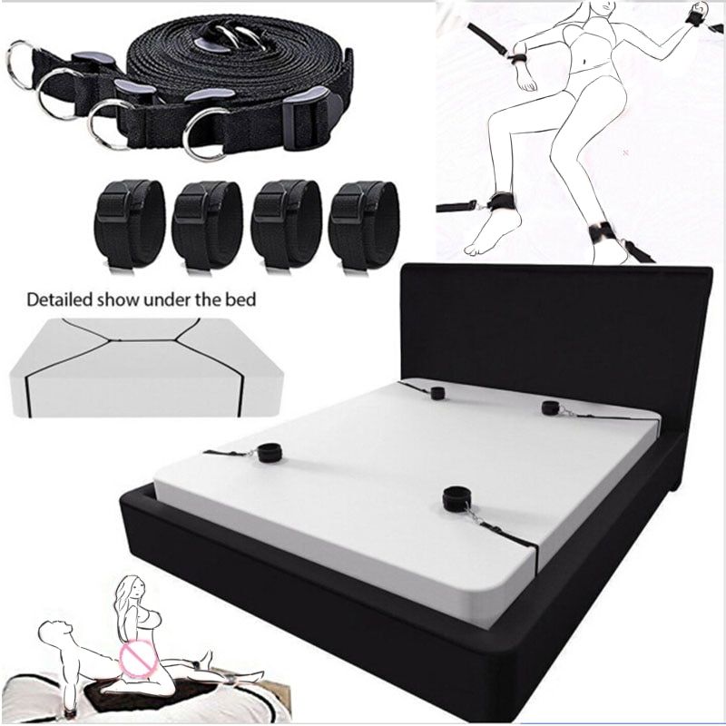 BDSM Bondage Restraint Handcuffs & Ankle Cuffs Under Bed Bondage Set Fetish Slave Adult Erotic Sex Toys For Woman Couples Games