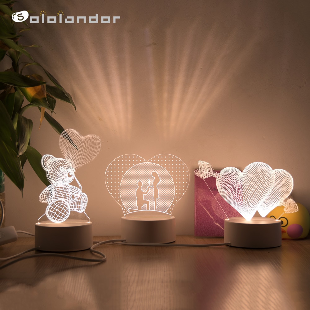 Romantic Love 3D Lamp Heart-shaped Balloon Acrylic LED Night Light Decorative Table Lamp Valentine's Day Sweetheart Wife's Gift