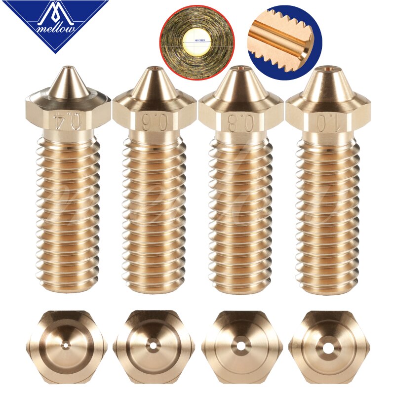 Mellow 1Pcs NF-V6 Sharp Volcano Nozzle Brass Lengthen Extruder Nozzle 0.4--1.2mm For 3D printer 1.75 Filament E3D Volcano Hotend