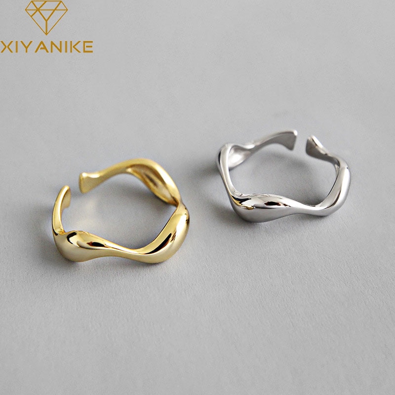 XIYANIKE 925 Sterling Silver Creative Handmade Rings Irregular Wave Smooth Engagement Jewelry for Women Size 16.5mm Adjustable