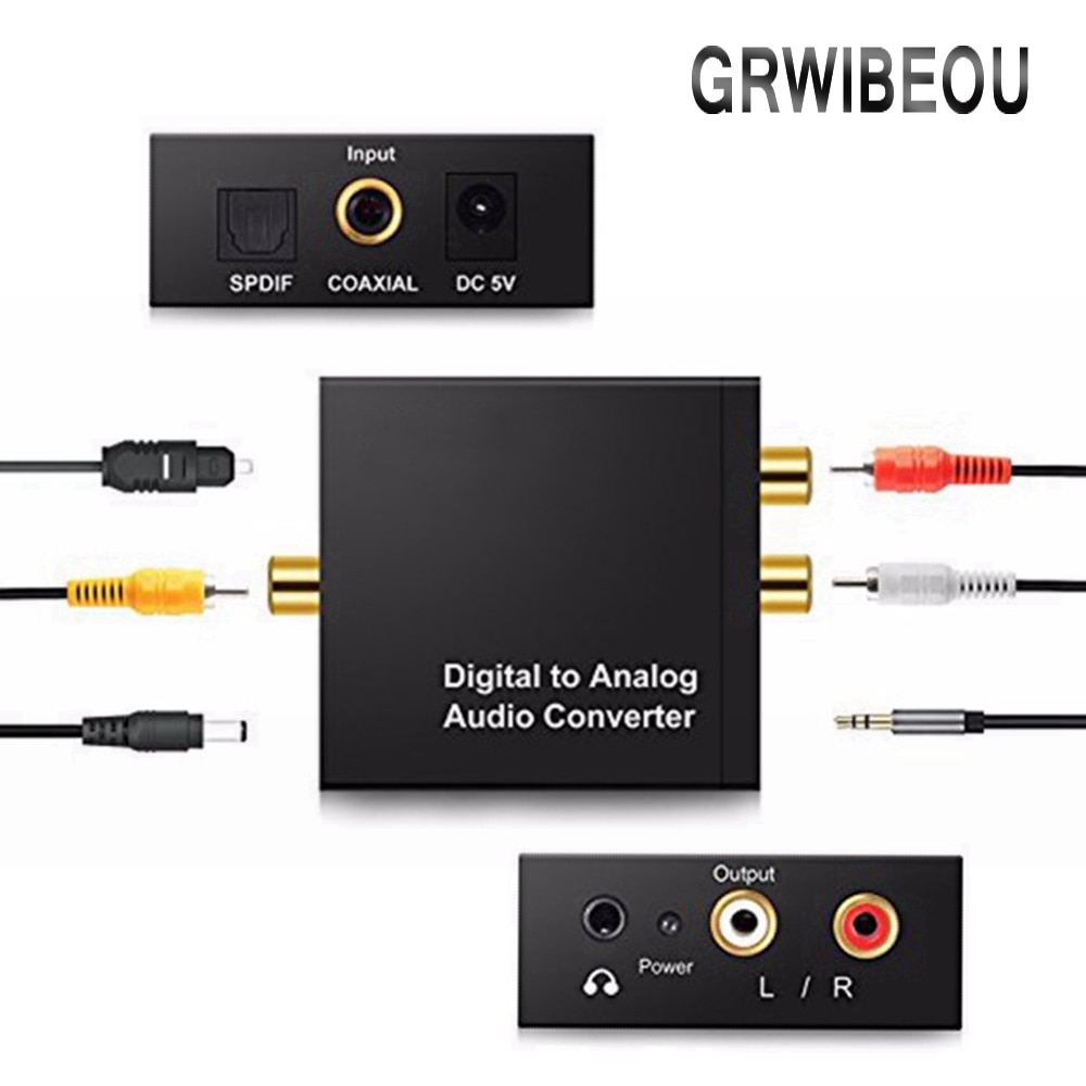 3.5MM Jack DAC Digital to Analog Audio Converter Decoder Optical Fiber Coaxial Stereo Audio Adapter To RCA Amplifiers USB Cable