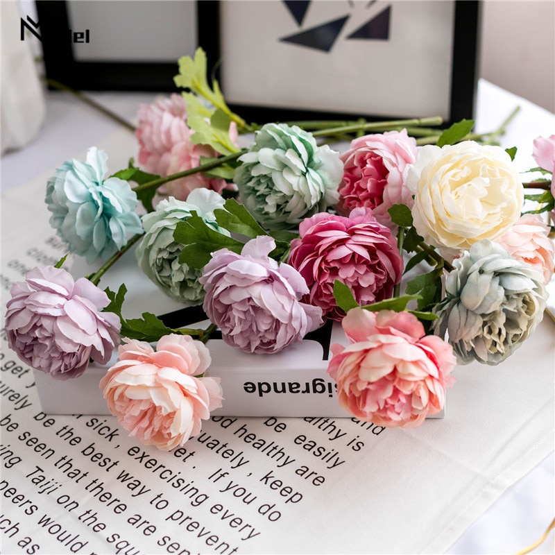 Mini Fake Roses Flowers For Wedding Back Centerpiece Decor Artificial Rose Flowers Branch For Room Desk Bedside Vase Decor Flore