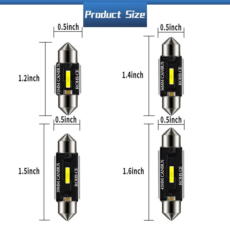 5PCS 31mm 36mm 39mm 41mm Super Bright CSP LED Bulb C5W C10W Canbus No Error Car Interior Reading Dome Light Auto Door Lamp TSLM1
