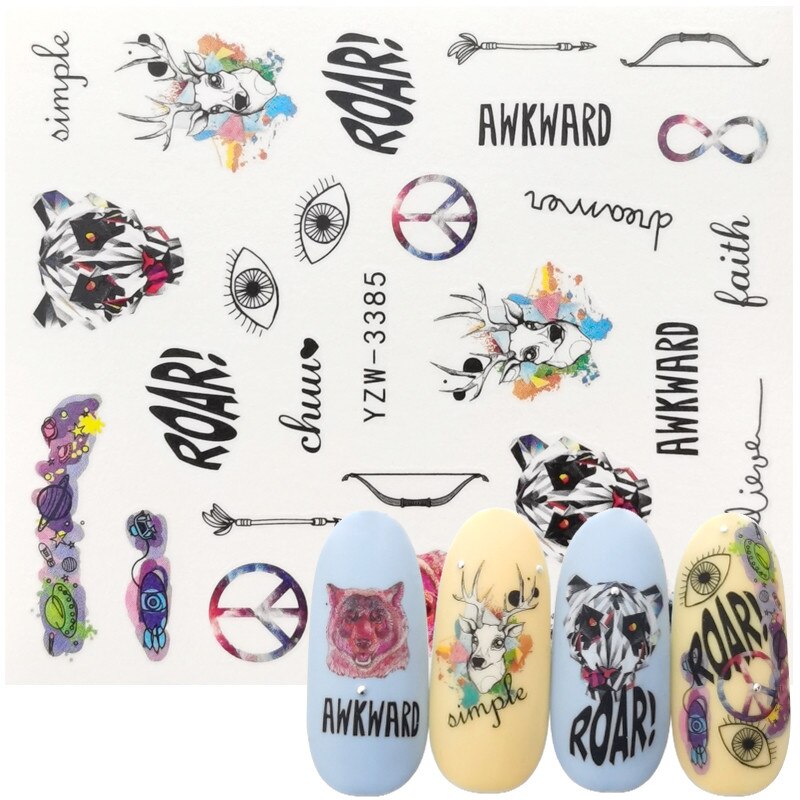 Nail Transfer Water Sticker Creative Colourful Cute Elk Panda Animal Designs for Nail Art Decoration Manicure Watermark Decal