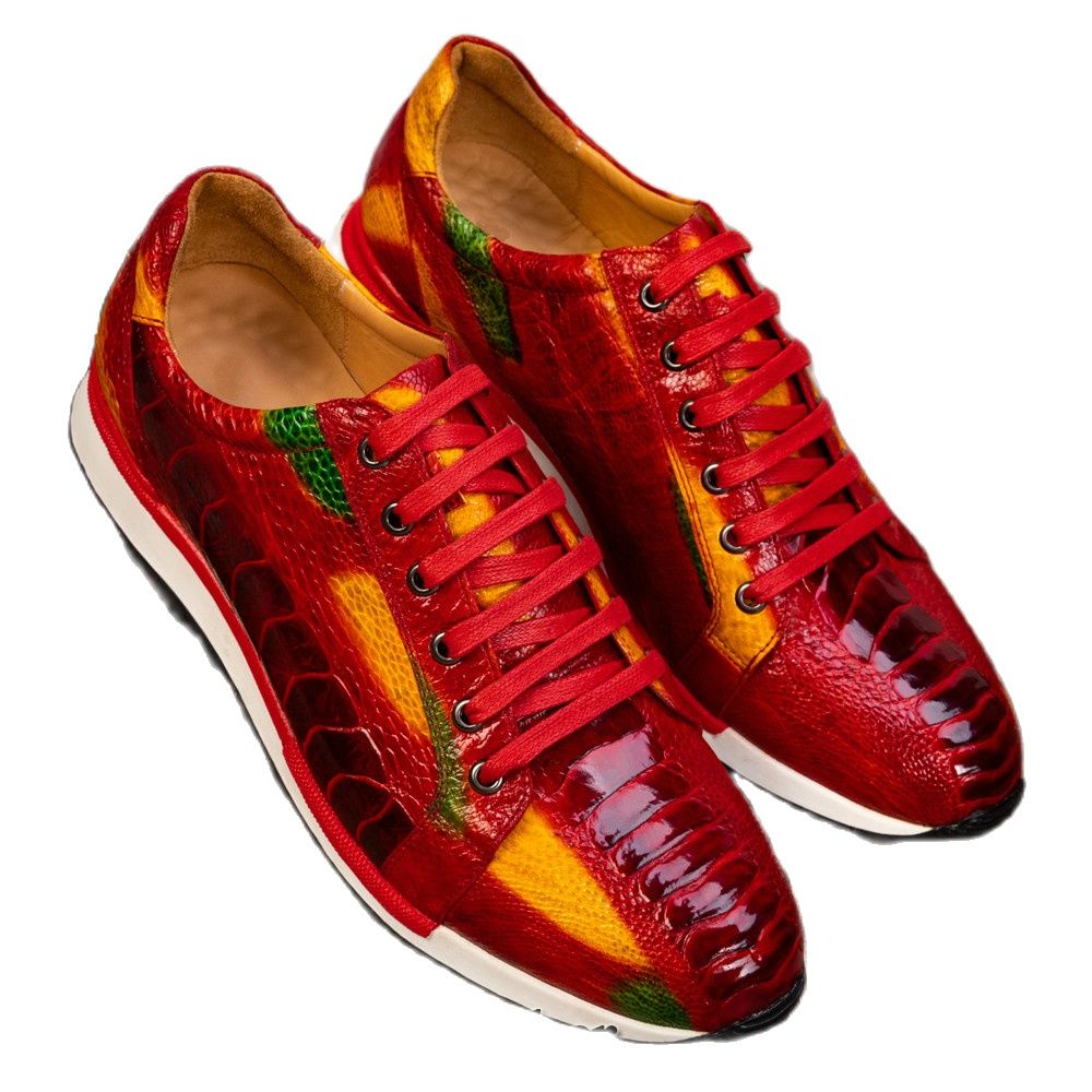 Ostrich Shoes Men Casual 100% Genuine Leather Brand Designer Party Wedding Luxury Men's Leisure Ostrich Shoes