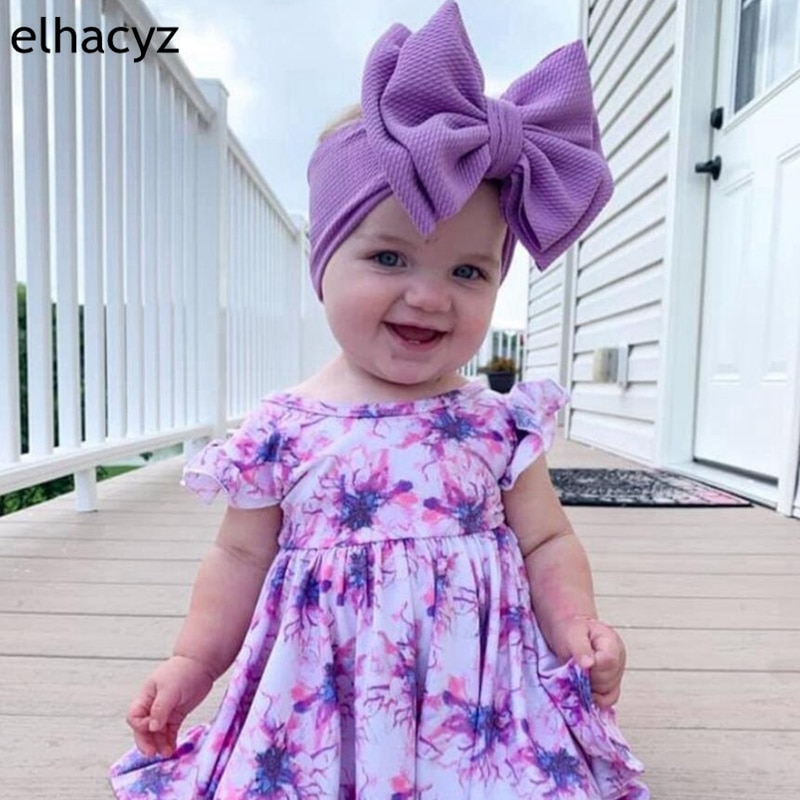 7'' Large Double Layer Hair Bow Headband Girls 2021 Hot Sale Elastic Hair Bands Kids Solid Turban Head Wrap Hair Accessories