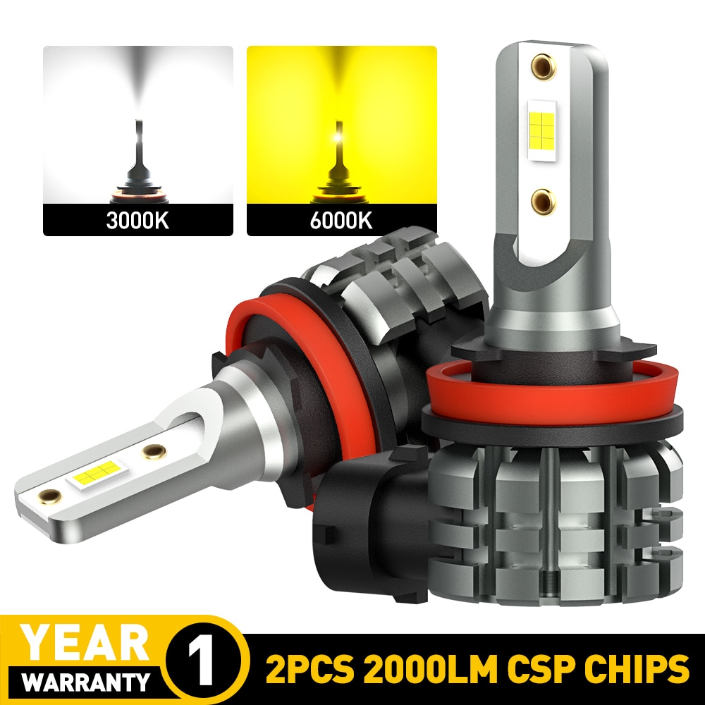 AUXITO 2x H8 H11 H16 LED Canbus H10 9145 9140 Led Fog Light Daytime Running Light DRL 6000k White 3000k Golden Yellow 12V 24V