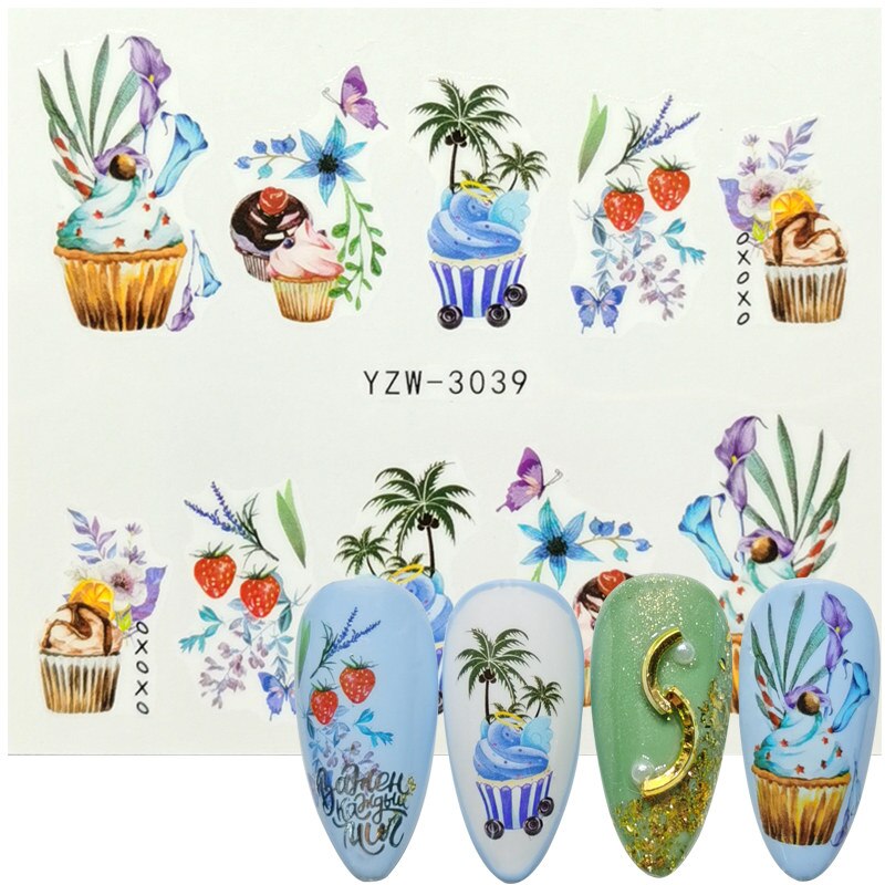 2020 Summer New Designs Creative Floral Cake Fruit Strawberry Nail Art Water Transfer Sticker Decor Slider Decal Manicure Tool