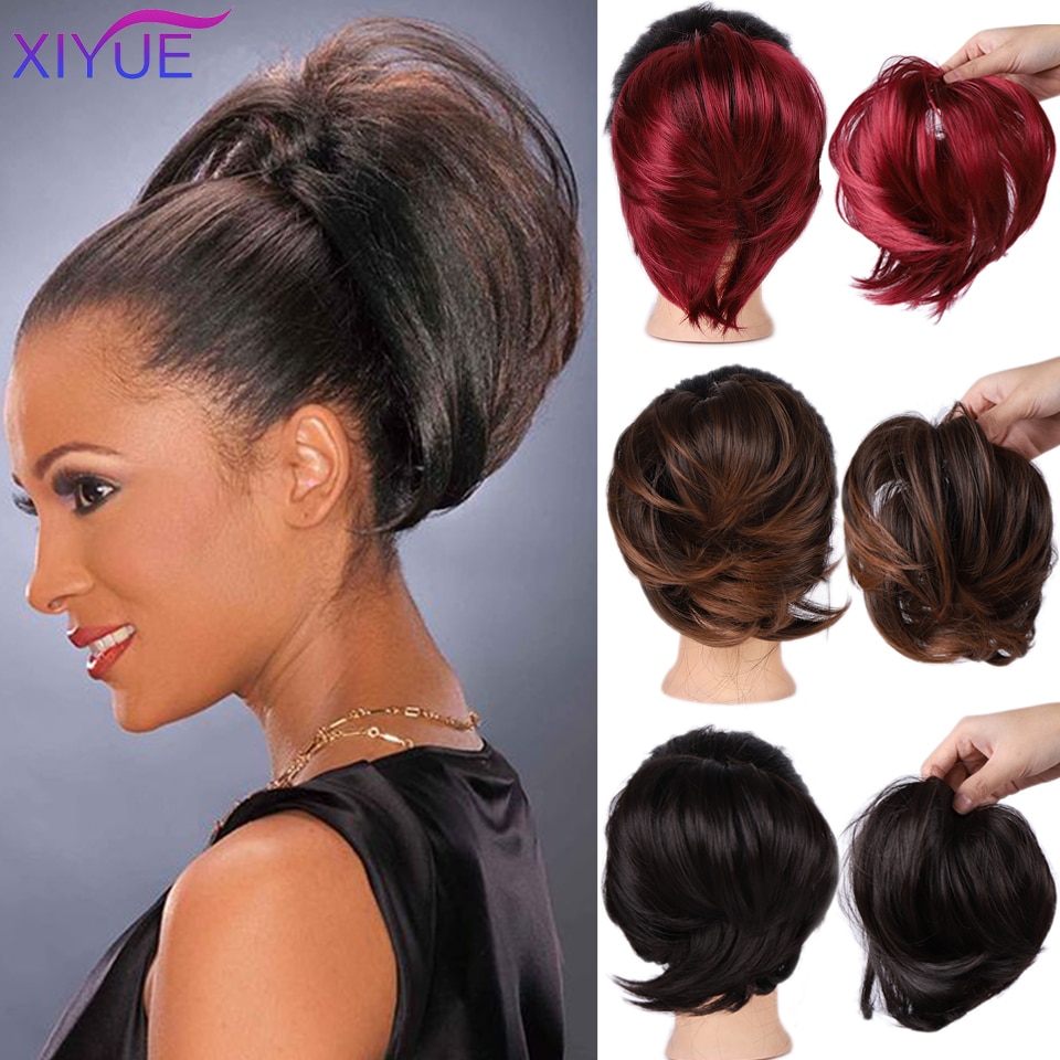 XIYUE Short Straight Chignon With Elastic Band Synthetic Scrunchie Messy Hair Bun High Temperature Fiber Hairpieces Extensions