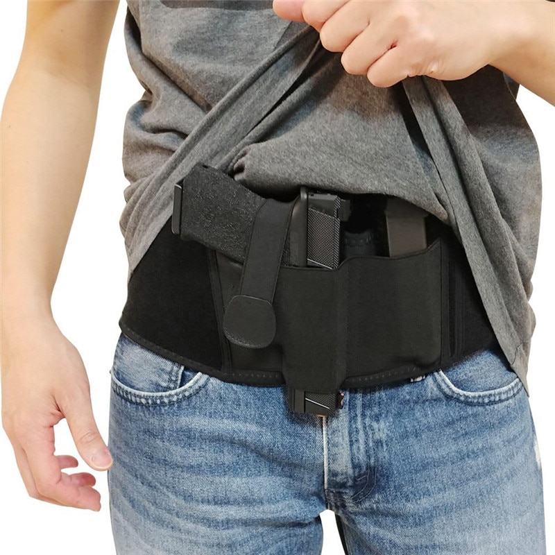HMUNII Tactical Belly Band Concealed Carry Gun Holster Right-hand Universal Invisible Elastic Waist Pistol Holster Girdle