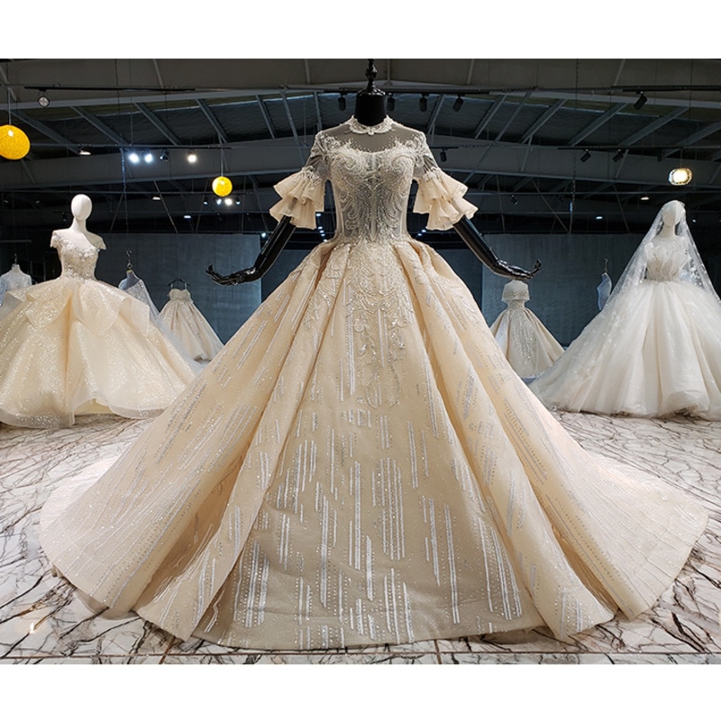 BGW HT41426 Hot Sell Wedding Dress Flare Sleeve Lace Bridal Gown Tiktok European And American Style Princess Robe De Mariee 2020