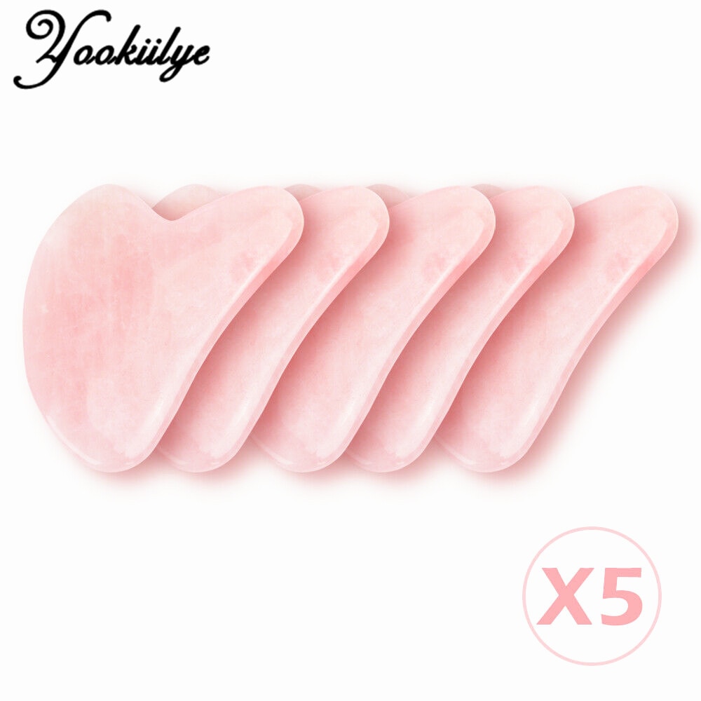 3/5pcs Rose Quartz Jade Stone Heart-shaped Gua Sha Scraper Massage Handmade Guasha Board Anti Wrinkle Skin Care for Body Face