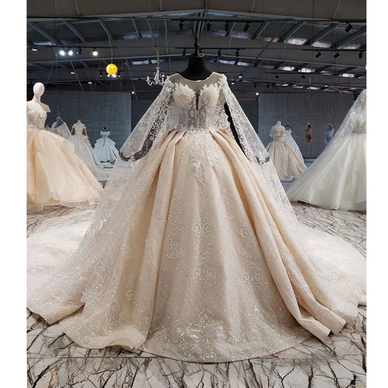 BGW HT41510 Elegant Wedding Dress With Cape Short Sleeves Ball Gown Appliques Bead Bride Dress Gown Long Train Robe De Marie