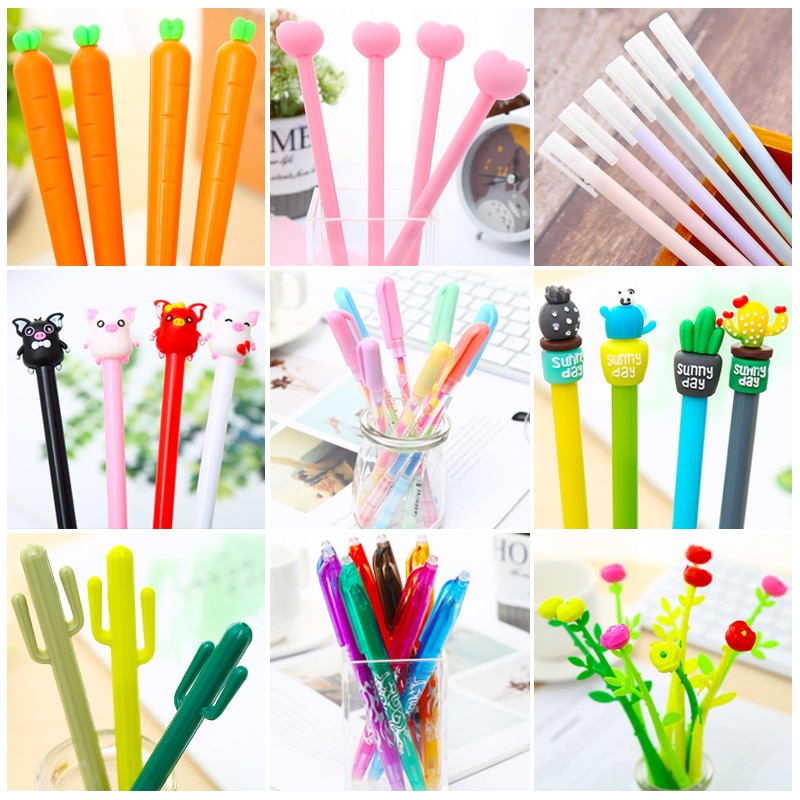 Cartoon Fancy Cute Cactus Gel Pens Kawaii Flower School Office Supply Kawai Glittered Colors Sign Kit Accessory Thing Stationary