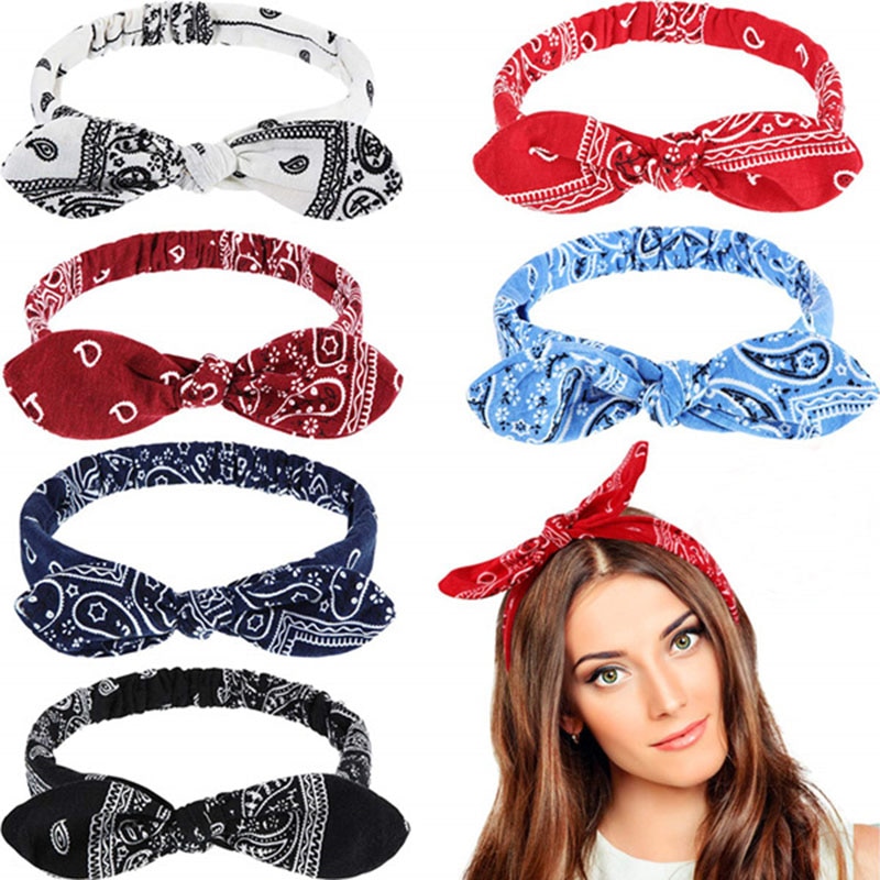 Women Hair Bands sweet Print Heabands Retro Rabbit Ears Cross Turban Bandage Bandanas Hairband Headwrap Girls Hair Accessories