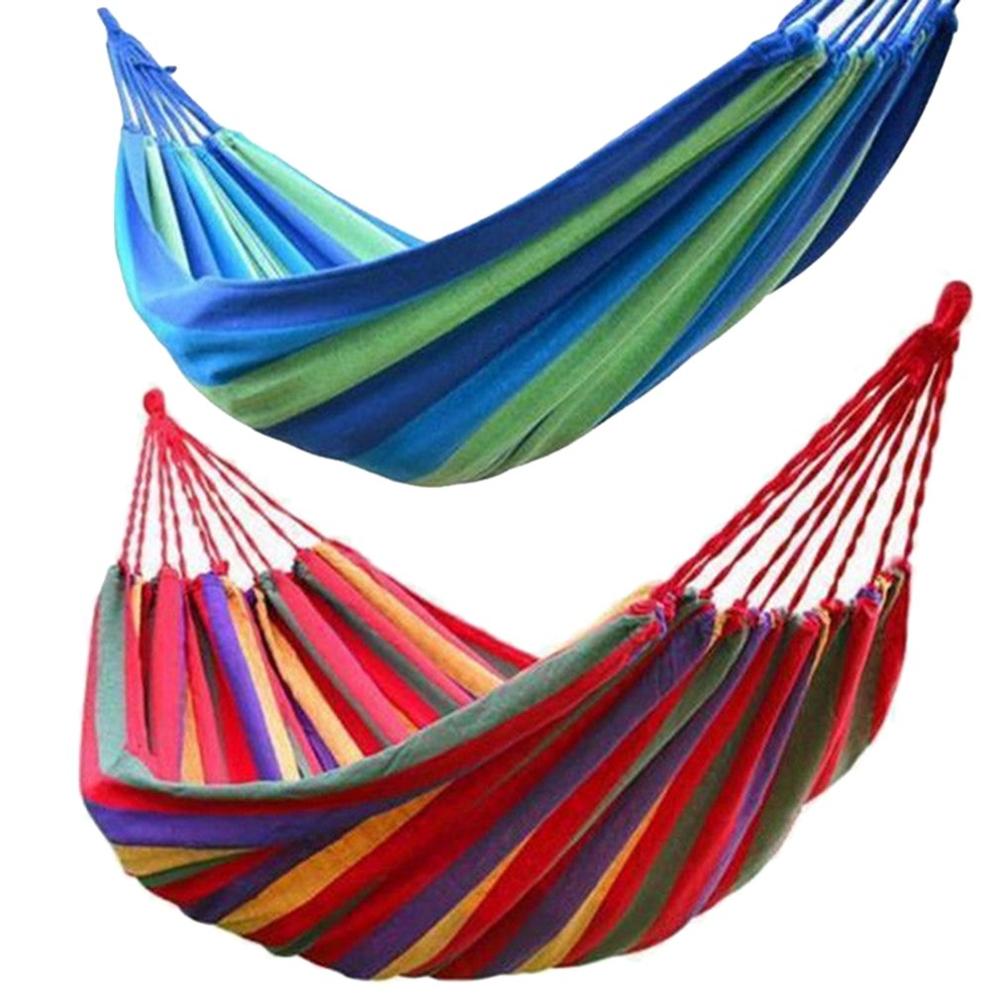 280*80cm 2 Person Portable Striped Hammock Outdoor Camping Leisure Bed Thickened Canvas Hanging Bed Sleeping Swing Hammock Chair