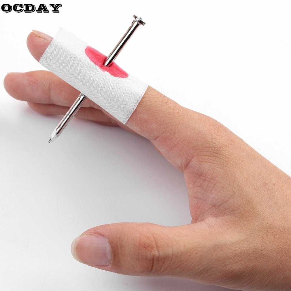 OCDAY Nail Through Finger Tricky Toy Finger Pegged By Nail Bloody Scared Trick-playing Toy For Halloween's Day Cosplay Party Hot