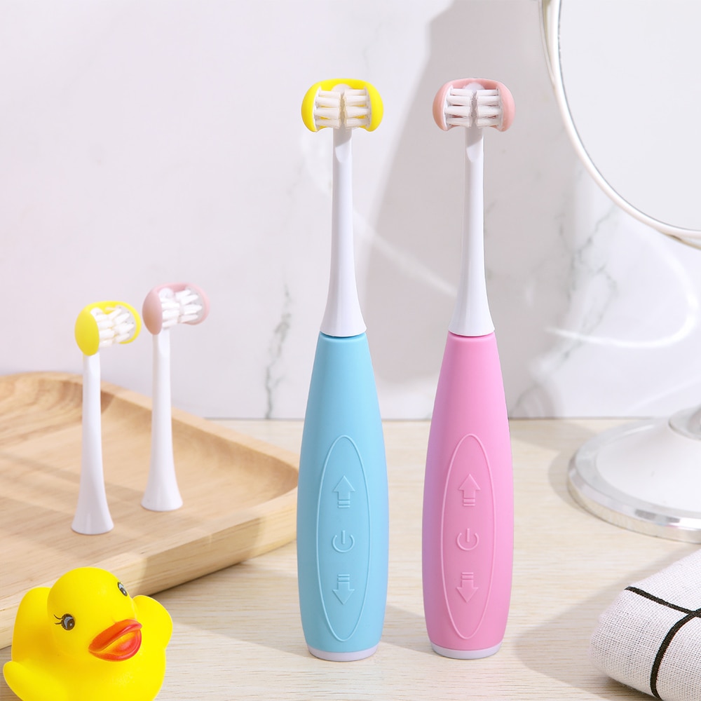 3D Side Sonic Electric Toothbrush Children USB Rechargeable Replacement Smart Ultrasonic Brush Heads 5 Mode Waterproof Timer