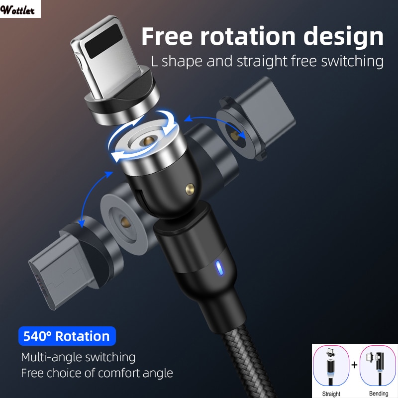 New 360º+180º Magnetic Micro USB Cable For iPhone Samsung Android Magnet Charger USB Type C Cable Mobile Phone Cord Wire