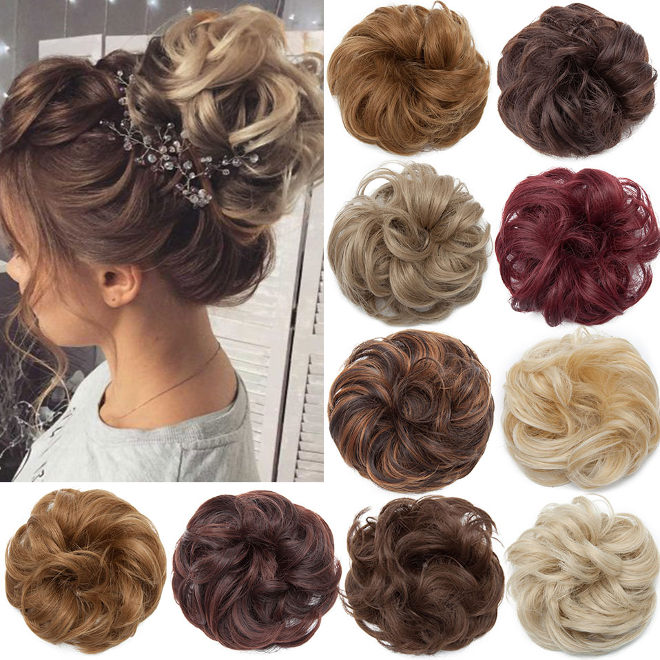 Snoilite women chignon hair elastic hair bun hair synthetic Wrap On Messy Bun Ponytails Curly Scrunchy chignon for women 35color