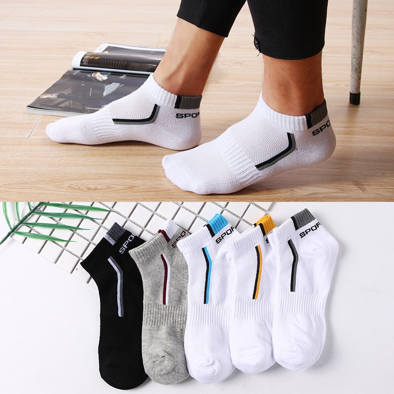 10 Pieces=5 Pairs Men Socks Mesh Breathable Short Casual Socks Summer Cotton Sports Socks Absorb Sweat Ankle Socks Set Meias