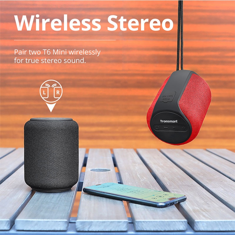 Tronsmart T6 Mini Bluetooth Speaker Wireless Portable Speaker TWS Speakers with IPX6, Voice Assistant, 24 Hours Play time