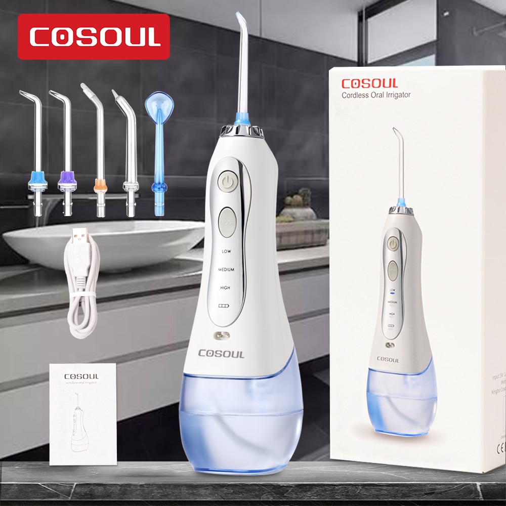 COSOUL Oral Irrigator Dental Water Flosser 300ML Big Capacity Cordless Portable teeth cleaner Professional water jet Home Use