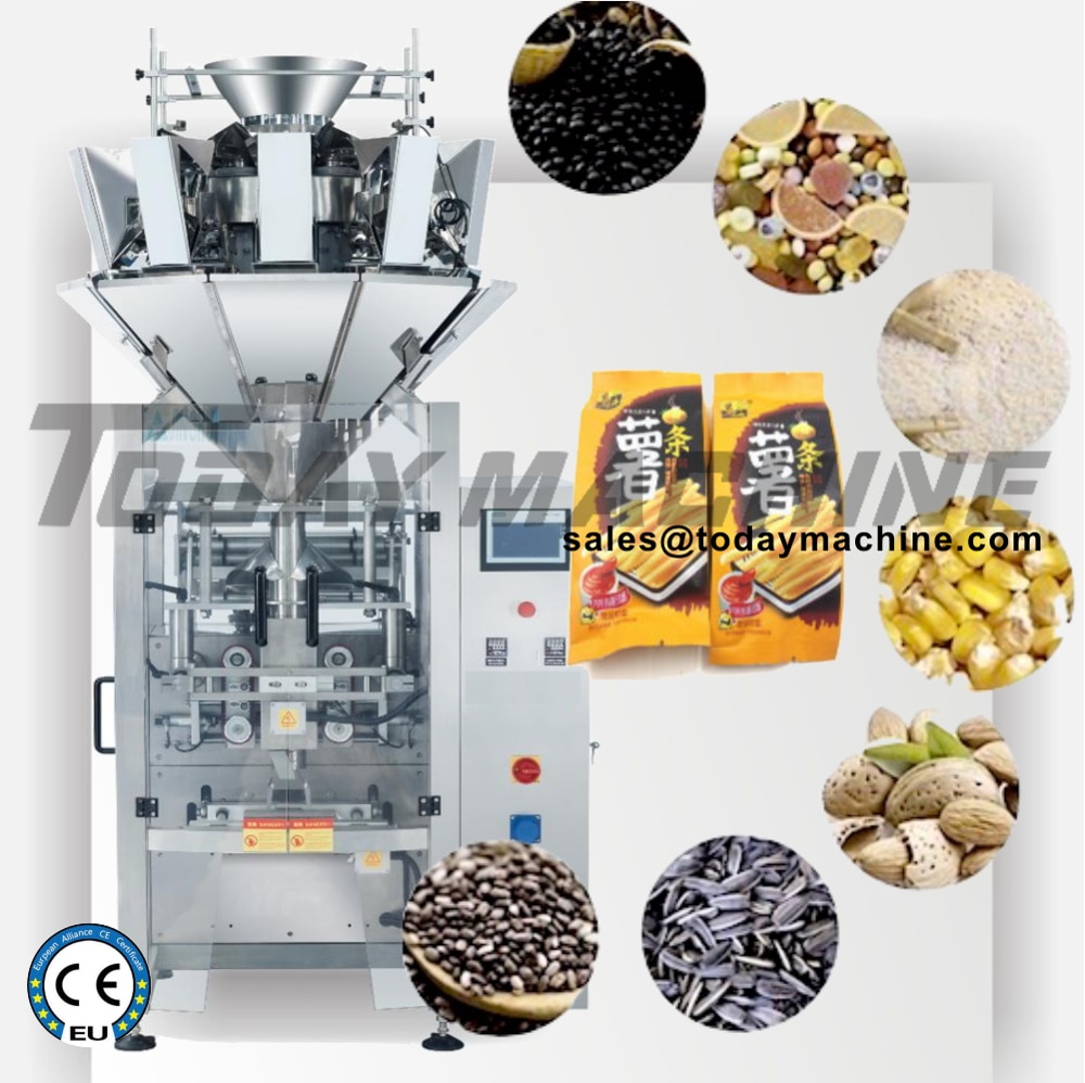 Salt Chips Nuts Grain Beef Jerky Popcorn Dates Potato Chips Beans Snack Vffs Form Fill and Seal Food Vertical Packaging Machine