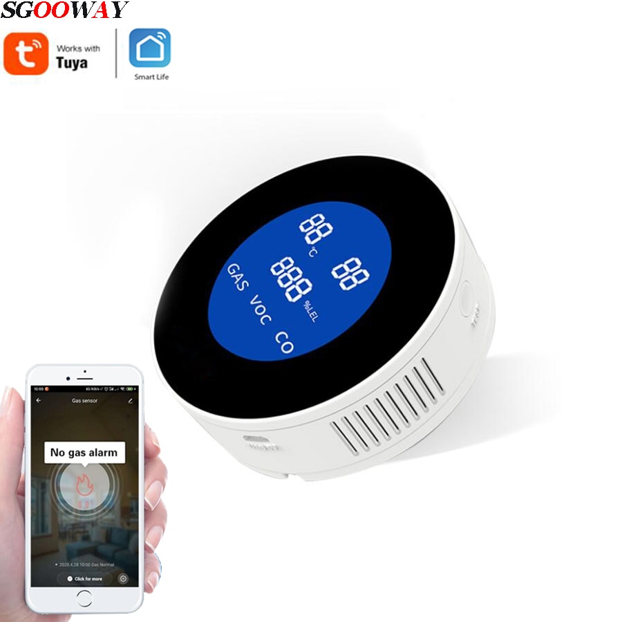 Sgooway Tuya WiFi Natural Gas Leak Detector Detection Alarm Gas Detector LCD Temperature Sensor For Smart Life