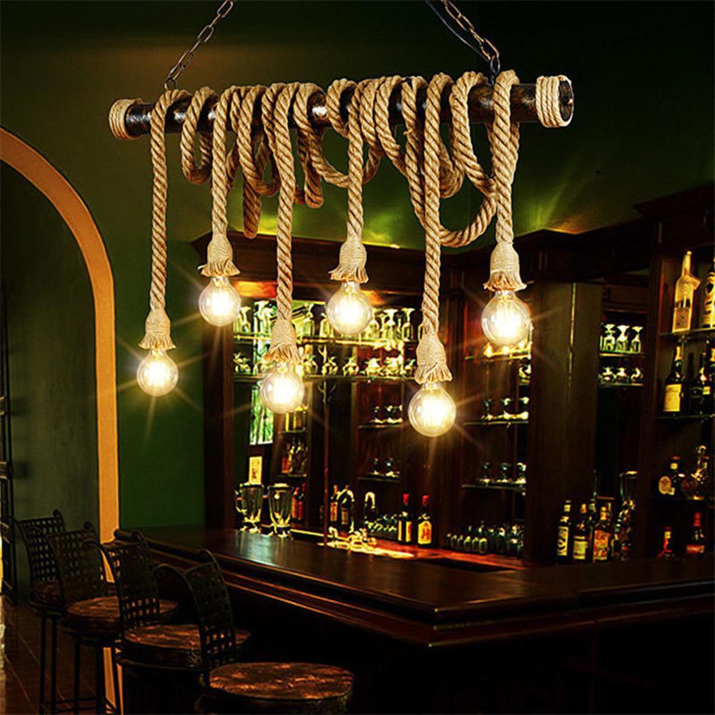 Vintage Hemp Rope Electric Wire Cord for DIY E27 Edison Bulb Pendant Light Double/Single Head Decorative Chandelier