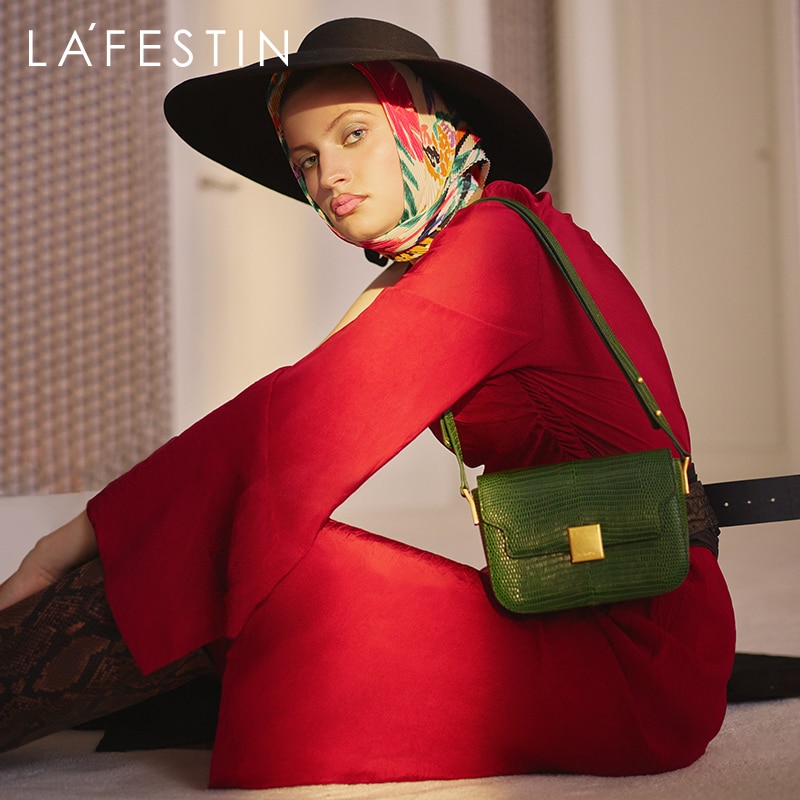 LA FESTIN 2020 new retro all-match lizard pattern leather knight saddle bag women's shoulder messenger handbag trend Designer