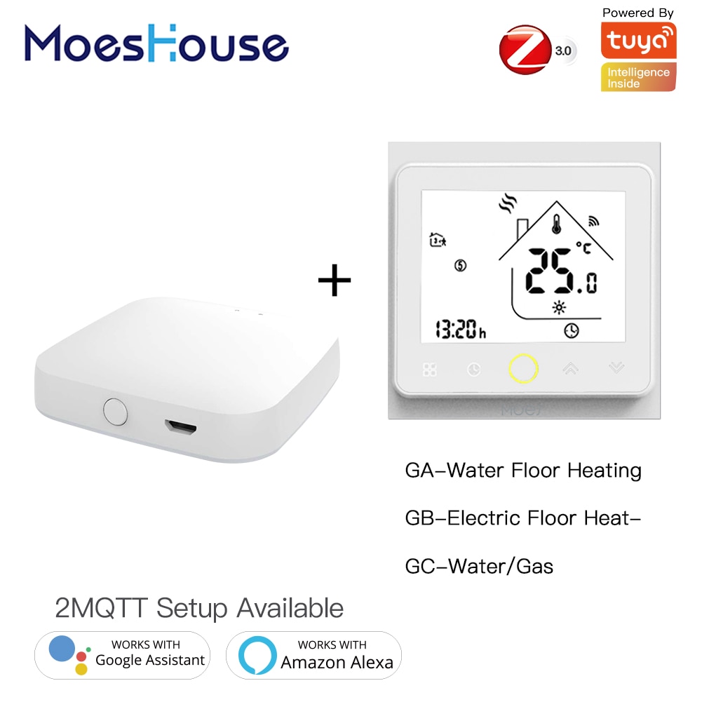 Zigbee Thermostat Temperature Controller 2MQTT Setup for Water/Electric floor Heating Water/Gas Boiler with Alexa Google Home