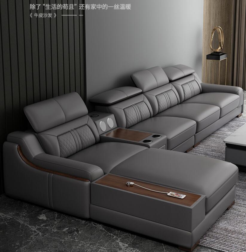 Nordic style light luxury modern leather sofa head layer leather solid wood ins wind L-type combination living room sofa combina