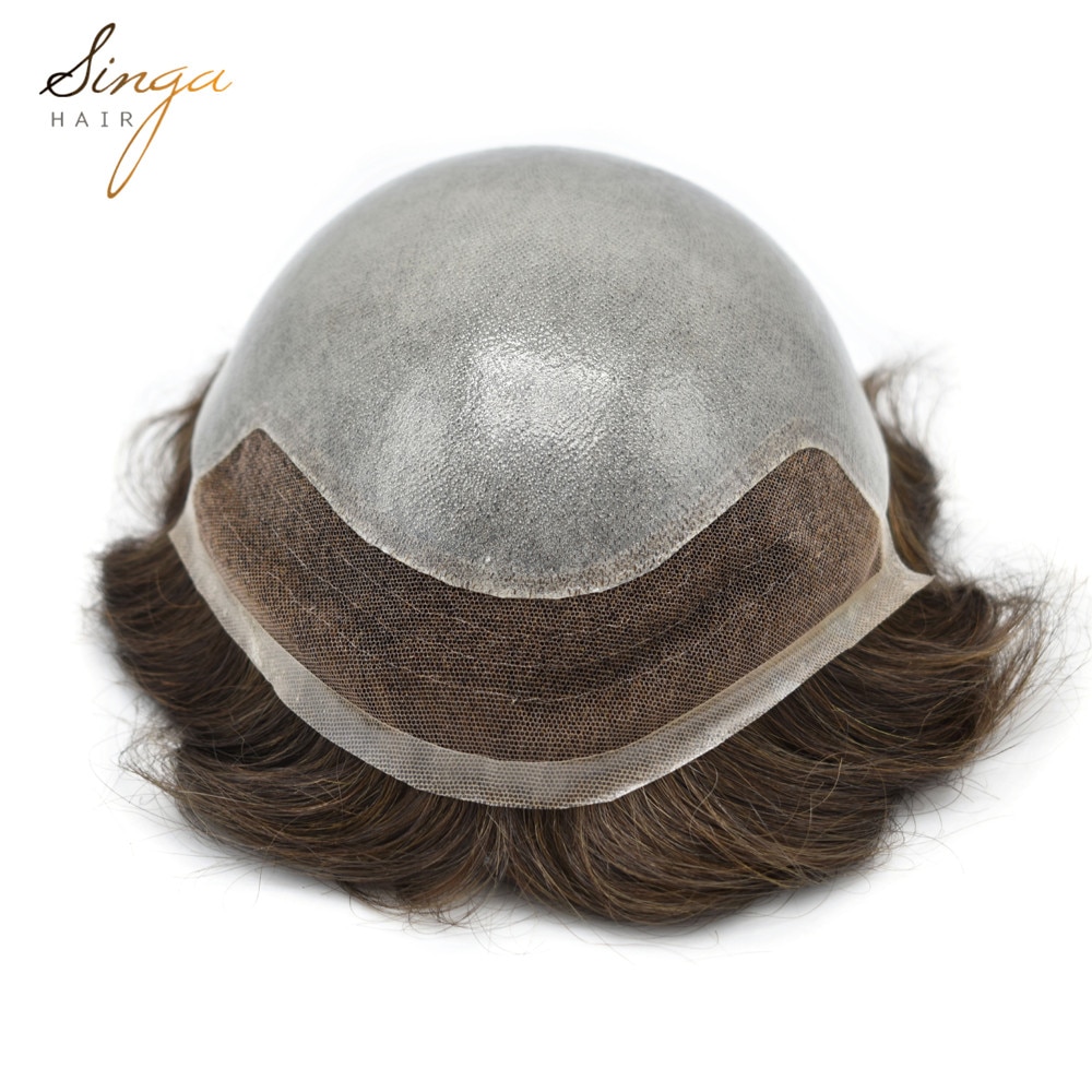 Lace Front Toupee Men Thin Durable Skin Hair Unit BIO Mens Indian Remy HairPieces 8X10" Natural Prosthesise Hair Replacement