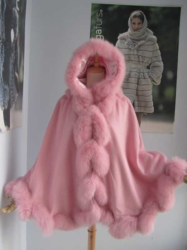 Free Shipping Cashmere Cape With Real Fox Fur Trim/Women Shawl/Poncho Mix Color Length 80cm Detachable Hood